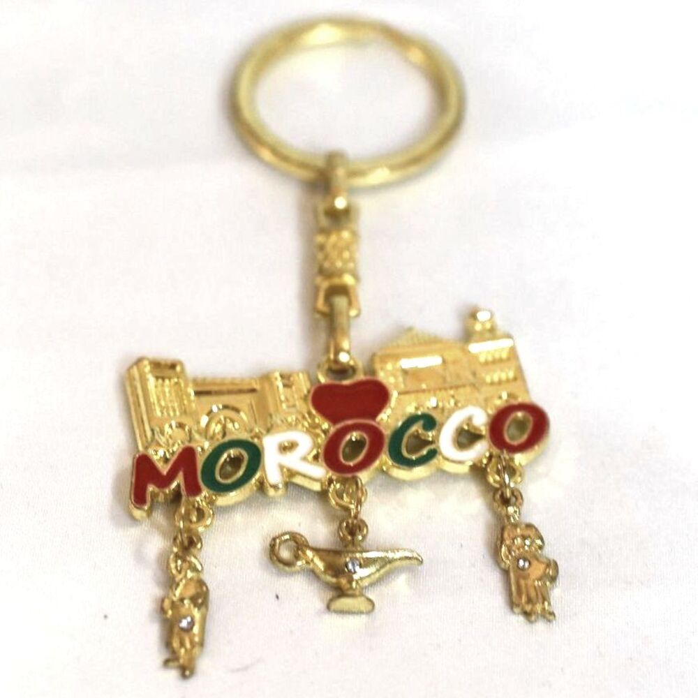 NWOT Vacation Fun Quirky Morocco Multi Charms Gold Tone Keychain